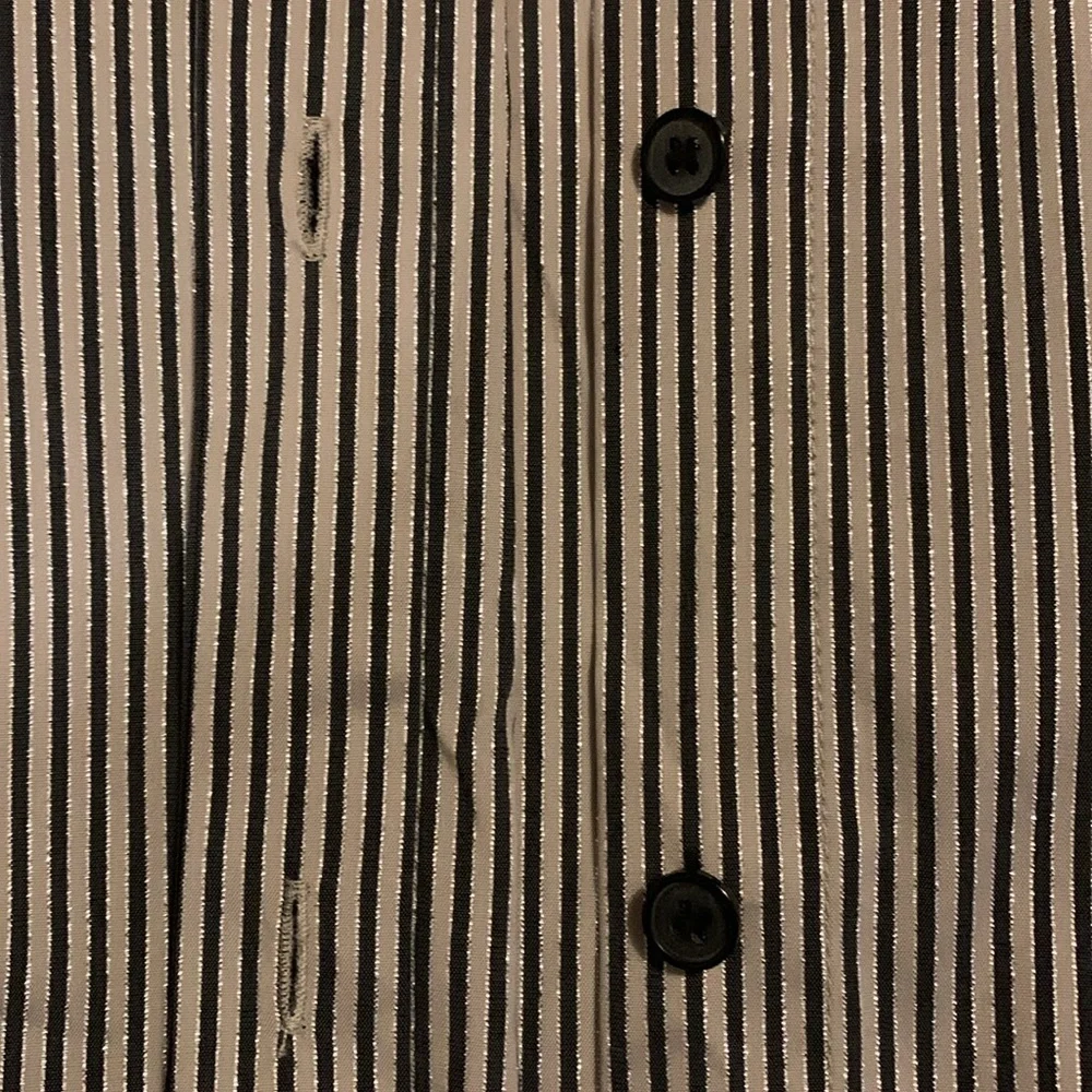 LAFAYETTE 148 NY Stripe Shimmer Button Down Long Sleeve Blouse Black Beige SZ 10 - Picture 6 of 16